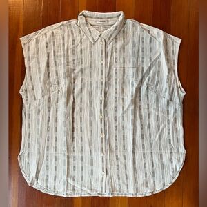 NWT madewell plus camp brown ivory stripe jacquard sleeveless button up top 2X